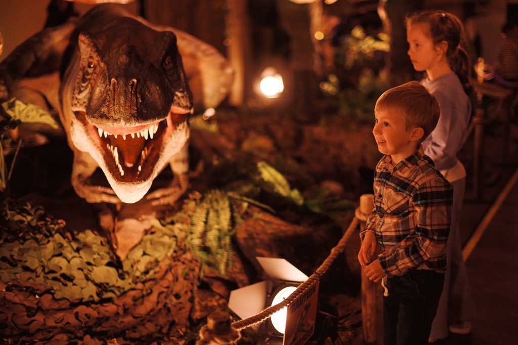 Life-sized moving dinosaurs at The Great Dinosaur Escape exhibition at Life Science Centre.